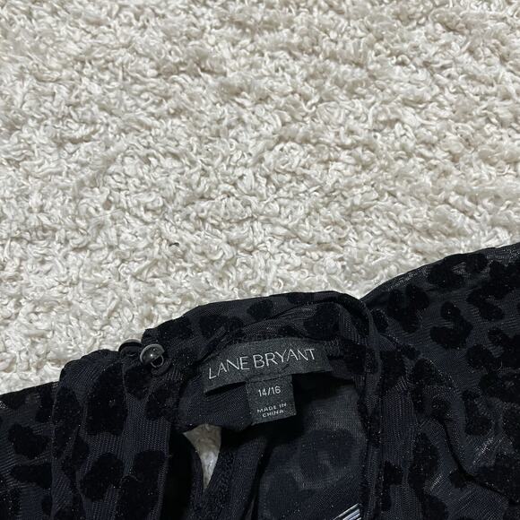 Lane Bryant 14/16 Black Mesh Sheer Velvet Burnout Leopard Print Mock Neck Top - Picture 4 of 7